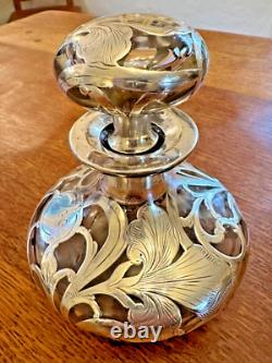 Antique Art Nouveau Alvin Sterling Silver Overlay Clear Glass Scent Bottle