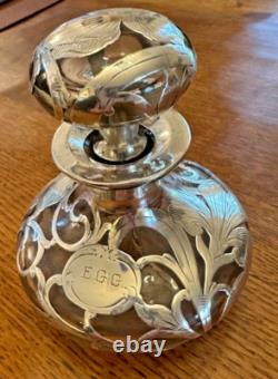 Antique Art Nouveau Alvin Sterling Silver Overlay Clear Glass Scent Bottle