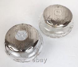 Antique Cut Crystal Dresser Jar & Hair Receiver with Alvin Sterling Silver Lids