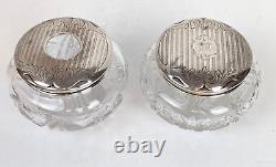 Antique Cut Crystal Dresser Jar & Hair Receiver with Alvin Sterling Silver Lids