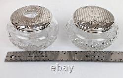 Antique Cut Crystal Dresser Jar & Hair Receiver with Alvin Sterling Silver Lids
