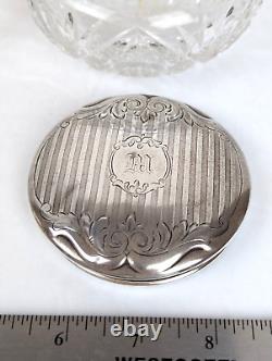 Antique Cut Crystal Dresser Jar & Hair Receiver with Alvin Sterling Silver Lids