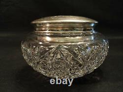 Antique Cut Glass Hair Receiver, Alvin Sterling Silver LID