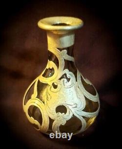 Antique Glass Perfume Bottle-ALVIN Sterling Silver Overlay on Glass RARE