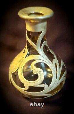 Antique Glass Perfume Bottle-ALVIN Sterling Silver Overlay on Glass RARE