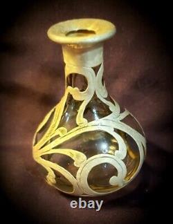 Antique Glass Perfume Bottle-ALVIN Sterling Silver Overlay on Glass RARE