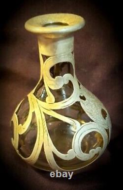Antique Glass Perfume Bottle-ALVIN Sterling Silver Overlay on Glass RARE