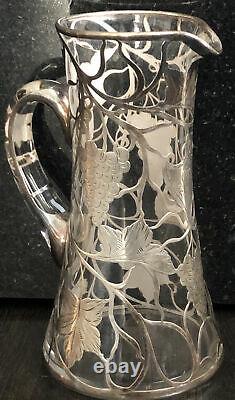 Antique S Silver 999 Overlay Glass Pitcher Grapevine 9.5 T Some Damage Alvin