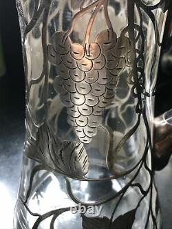 Antique S Silver 999 Overlay Glass Pitcher Grapevine 9.5 T Some Damage Alvin