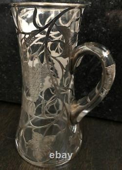 Antique S Silver 999 Overlay Glass Pitcher Grapevine 9.5 T Some Damage Alvin