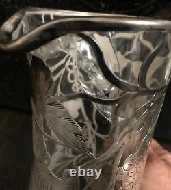 Antique S Silver 999 Overlay Glass Pitcher Grapevine 9.5 T Some Damage Alvin