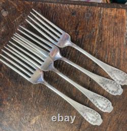 Antique Sterling ALVIN APOLLO 1900 Dinner Forks Monogram Laurel Wreath Lot of 4