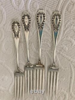 Antique Sterling ALVIN APOLLO 1900 Dinner Forks Monogram Laurel Wreath Lot of 4