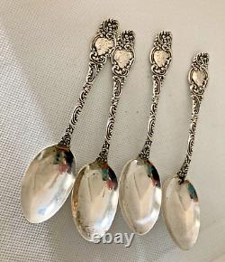 Antique Sterling ALVIN MONTEREY 1895 5 PM Teaspoons Mono LUSH ORNATE Lot of 4