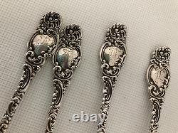 Antique Sterling ALVIN MONTEREY 1895 5 PM Teaspoons Mono LUSH ORNATE Lot of 4