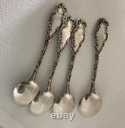 Antique Sterling ALVIN MONTEREY 1895 5 PM Teaspoons Mono LUSH ORNATE Lot of 4