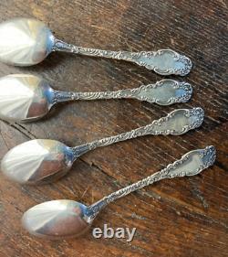 Antique Sterling ALVIN MONTEREY 1895 5 PM Teaspoons Mono LUSH ORNATE Lot of 4