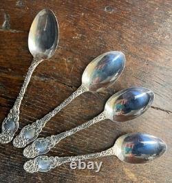 Antique Sterling ALVIN MONTEREY 1895 5 PM Teaspoons Mono LUSH ORNATE Lot of 4