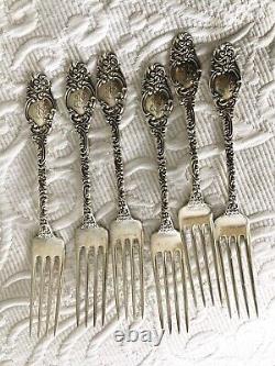 Antique Sterling ALVIN MONTEREY 1895 Luncheon Forks Mono ART NOUVEAU Lot of 6