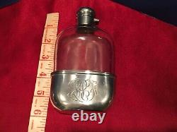 Antique Sterling Silver and Glass Hip Flask Alvin Sterling Co. 1905Monogrammed