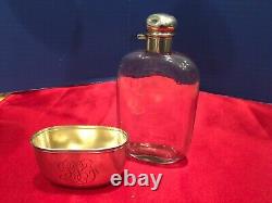 Antique Sterling Silver and Glass Hip Flask Alvin Sterling Co. 1905Monogrammed
