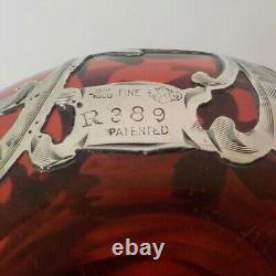 Art Nouveau Alvin Sterling Silver Overlay Cranberry Glass 5.75 Vase, c. 1910