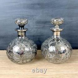 Art Nouveau Alvin sterling overlay decanters a pair c1900