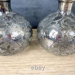 Art Nouveau Alvin sterling overlay decanters a pair c1900