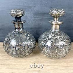 Art Nouveau Alvin sterling overlay decanters a pair c1900