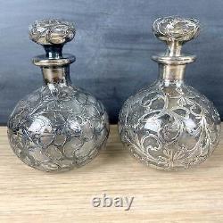 Art Nouveau Alvin sterling overlay decanters a pair c1900