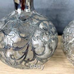 Art Nouveau Alvin sterling overlay decanters a pair c1900