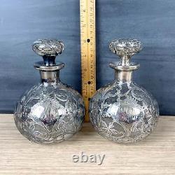 Art Nouveau Alvin sterling overlay decanters a pair c1900