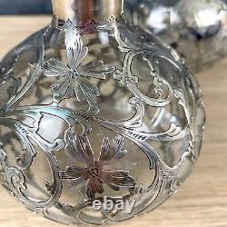 Art Nouveau Alvin sterling overlay decanters a pair c1900