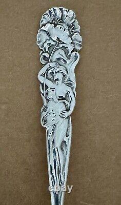 Art Nouveau Sterling Figural Alvin Raphael 7 7/8 Meat Serving Fork Heavy Old