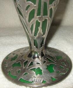 Art Nouveau Sterling Overlay Vase Alvin