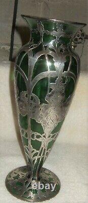 Art Nouveau Sterling Overlay Vase Alvin 12