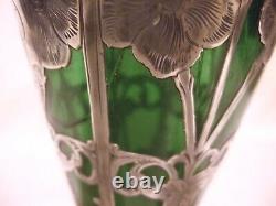 Art Nouveau Sterling Overlay Vase Alvin 12