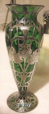 Art Nouveau Sterling Overlay Vase Alvin