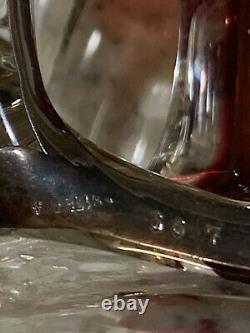 Art Nouveau Sterling Silver thick Overlay Cranberry Glass vase 10 Alvin