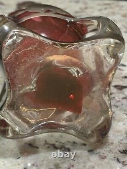 Art Nouveau Sterling Silver thick Overlay Cranberry Glass vase 10 Alvin