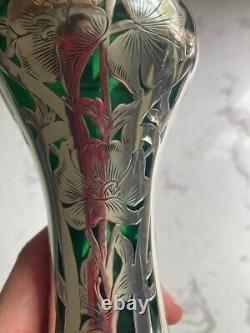 Art Nouveau Vase by Alvin Company Turn-of-the-century Sterling silver overlay