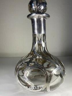 Art Noveau Sterling Silver Overlay Perfume Bottle Alvin MFG Fine 999/1000 Silver