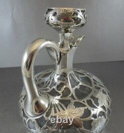 Awesome American Alvin Sterling Overlay Decanter! Grapes & Vines, 1900. Perfect