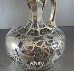 Awesome American Alvin Sterling Overlay Decanter! Grapes & Vines, 1900. Perfect