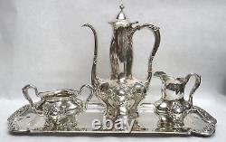 Beautiful Art Nouveau Era Alvin Sterling Silver Demitasse Coffee Set On Tray