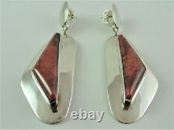 Big 2 5/8 Signed Navajo Alvin De Chelly Raspberry Rhodonite & Sterling Earrings