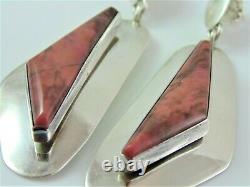 Big 2 5/8 Signed Navajo Alvin De Chelly Raspberry Rhodonite & Sterling Earrings