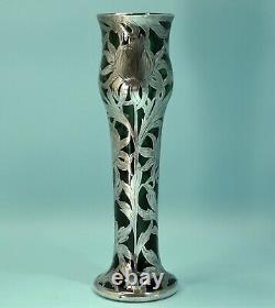 Black, Starr & Frost Alvin Green Glass & Sterling Silver Overlay Vase Circa 1900