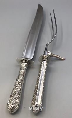 Bridal Bouquet by Alvin Sterling Silver large Roast Carving Knife and Fork Set