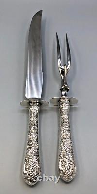 Bridal Bouquet by Alvin Sterling Silver large Roast Carving Knife and Fork Set